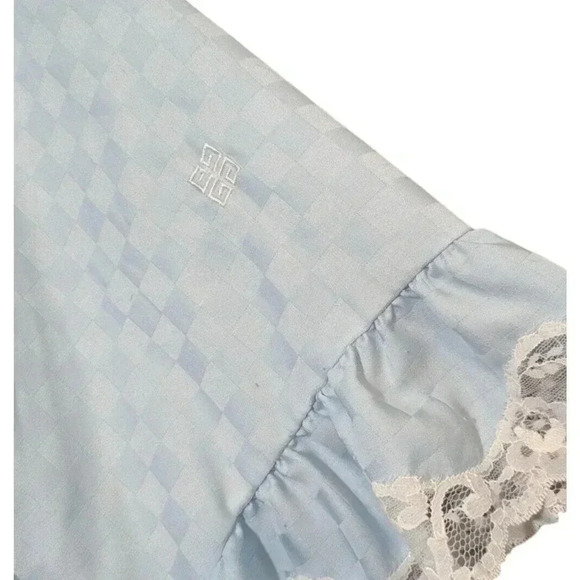 Vintage Givenchy Intimates Paris Tiffany Blue Ruffle Lace Check Robe Small USA - Picture 8 of 12